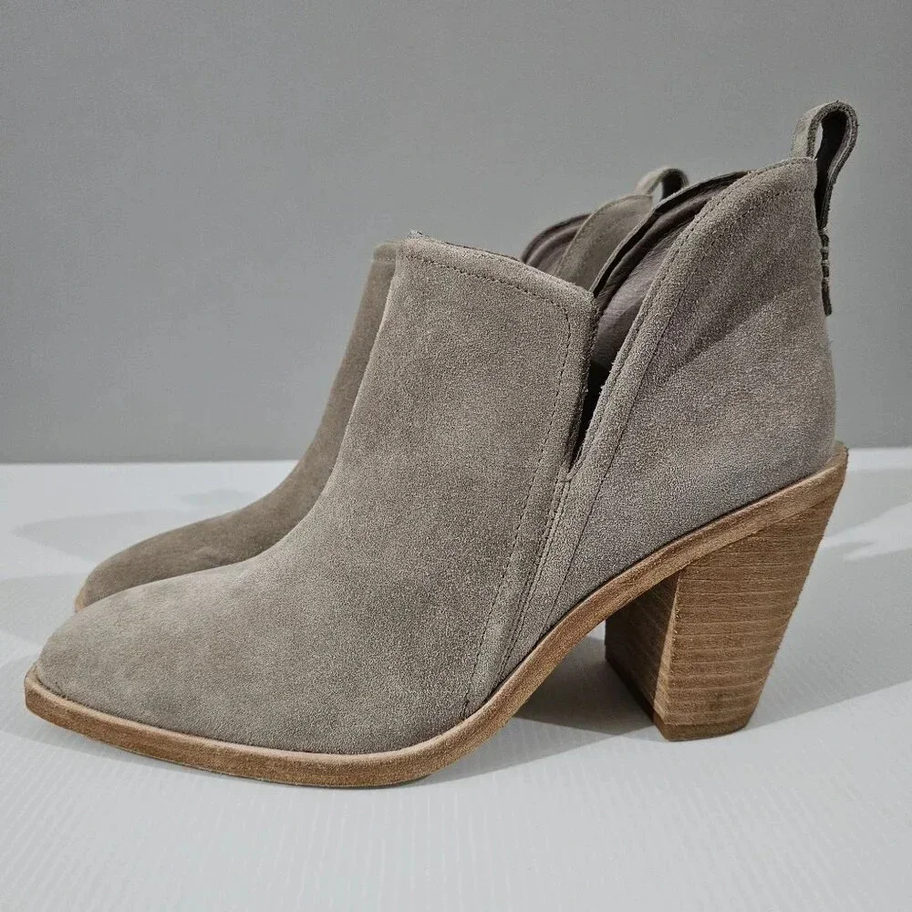 Jeffrey Campbell Rosee Ankle Boot Womens 10 Taupe Suede Western Block Heel NEW